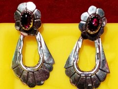 Cercei vintage Navajo din argint cu granat Marie Begay (MB)